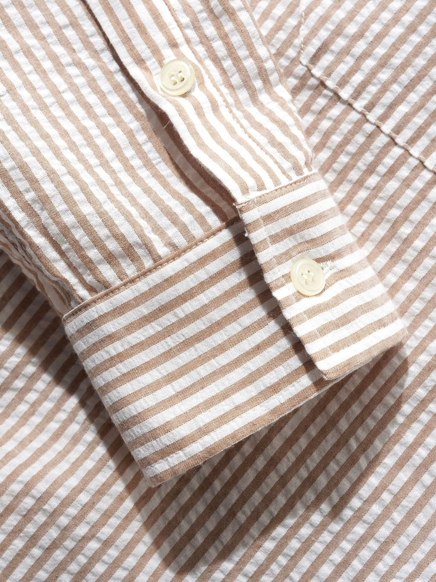 BUTTER GOODS — Рубашка Seersucker Striped Shirt Brown