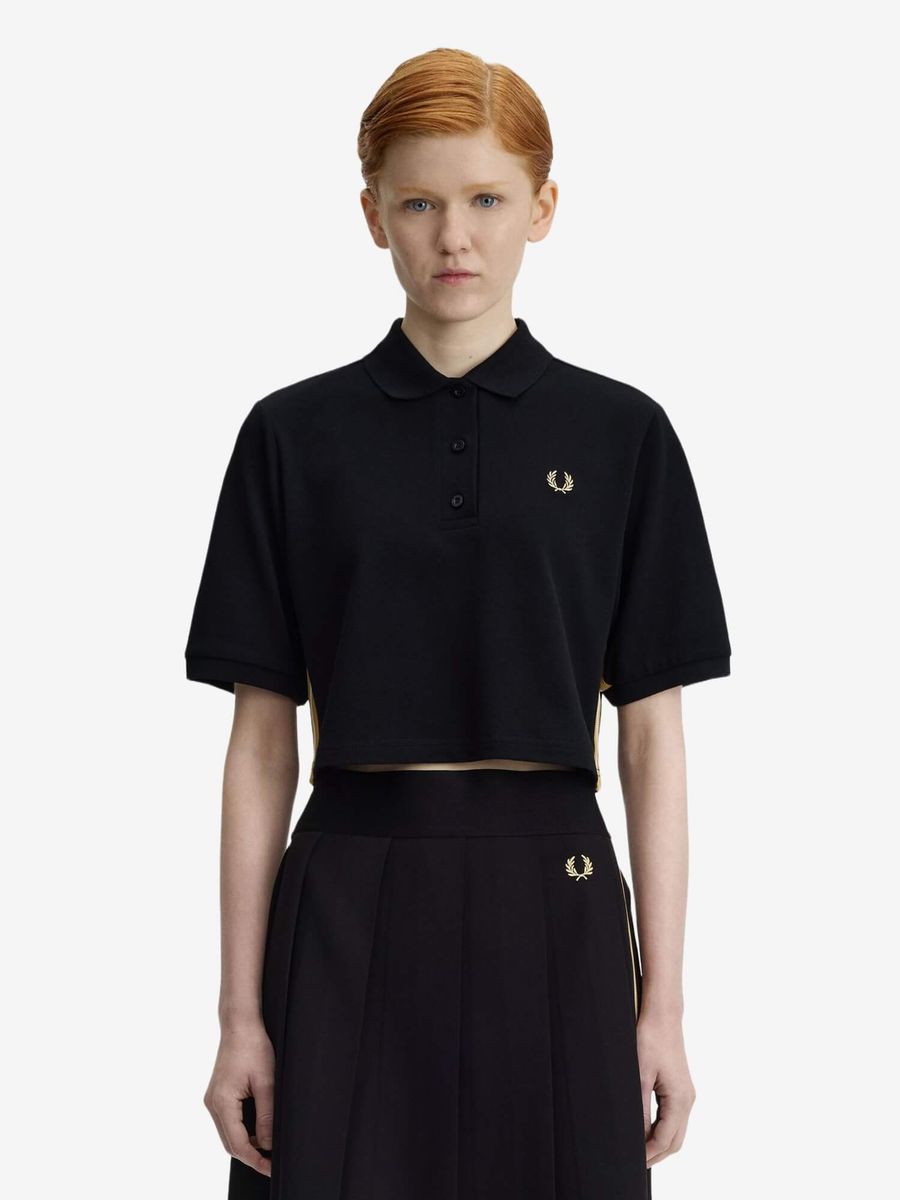 FRED PERRY — Поло укороченное W Stripe Tape Polo Shirt Black/Champagne