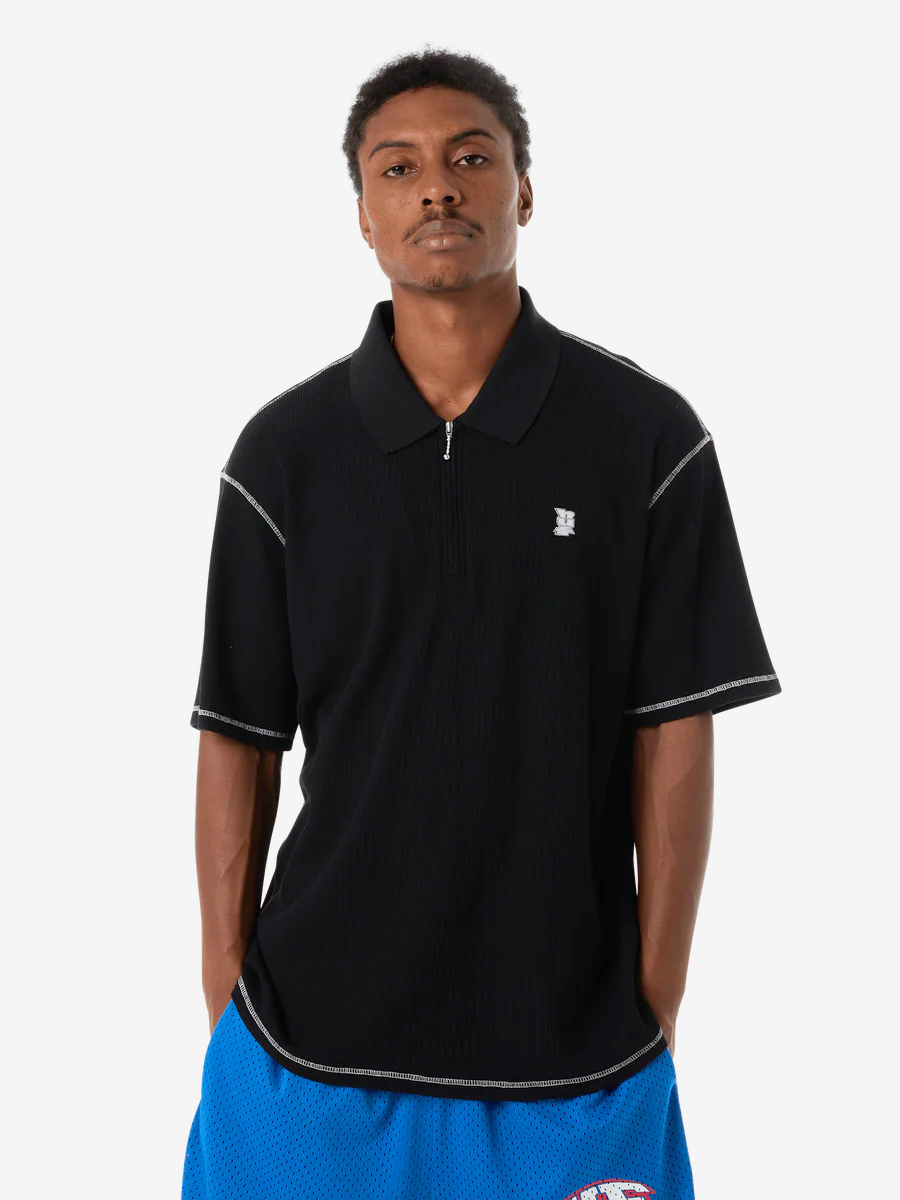 HUF — Поло-вязанное Waffle Knit S/S Contrast Polo Black