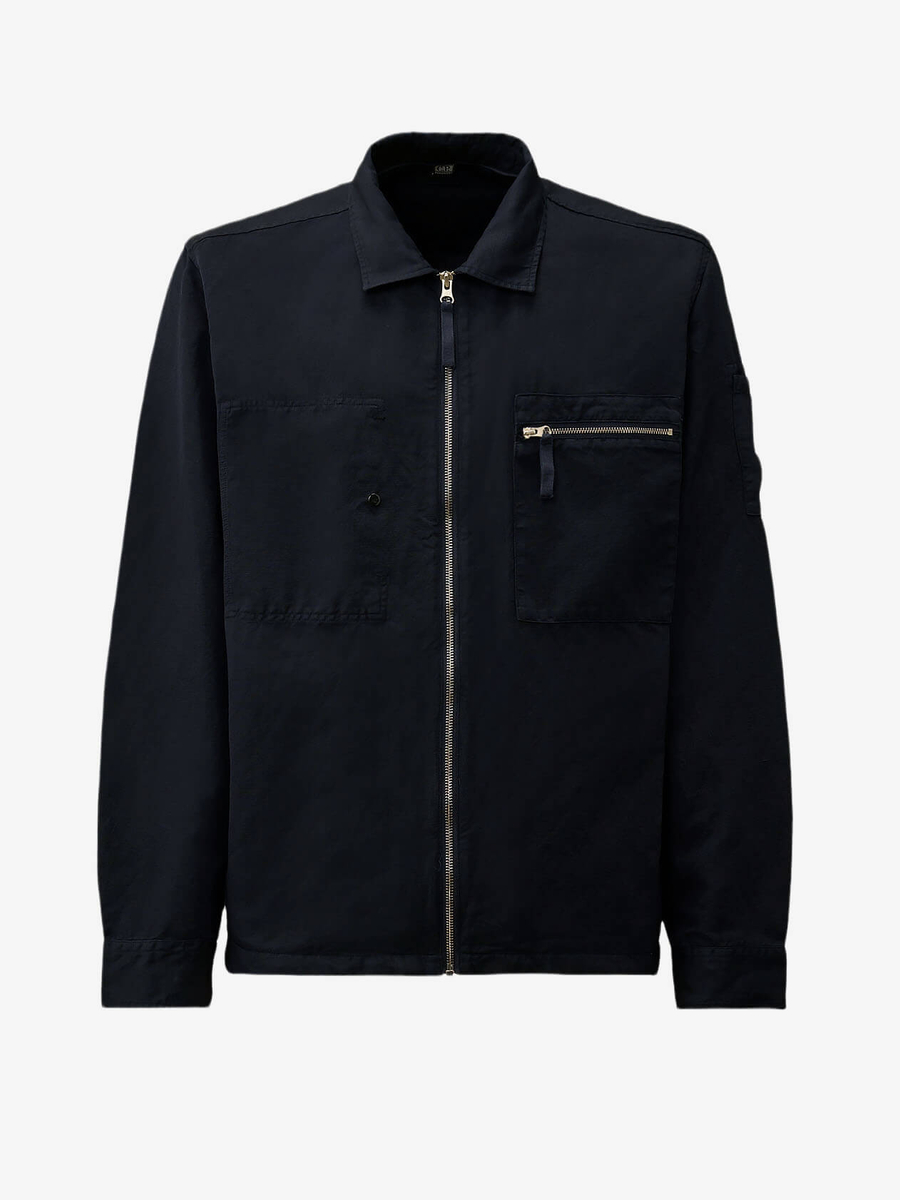 C.P. COMPANY — Овершот Cotton/Linen Lens Zip Overshirt Total Eclipse