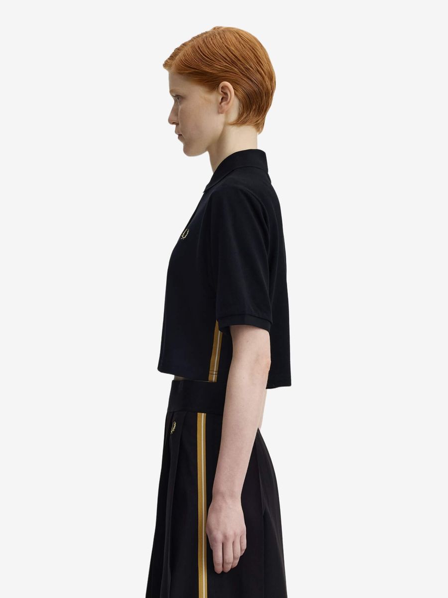FRED PERRY — Поло укороченное W Stripe Tape Polo Shirt Black/Champagne