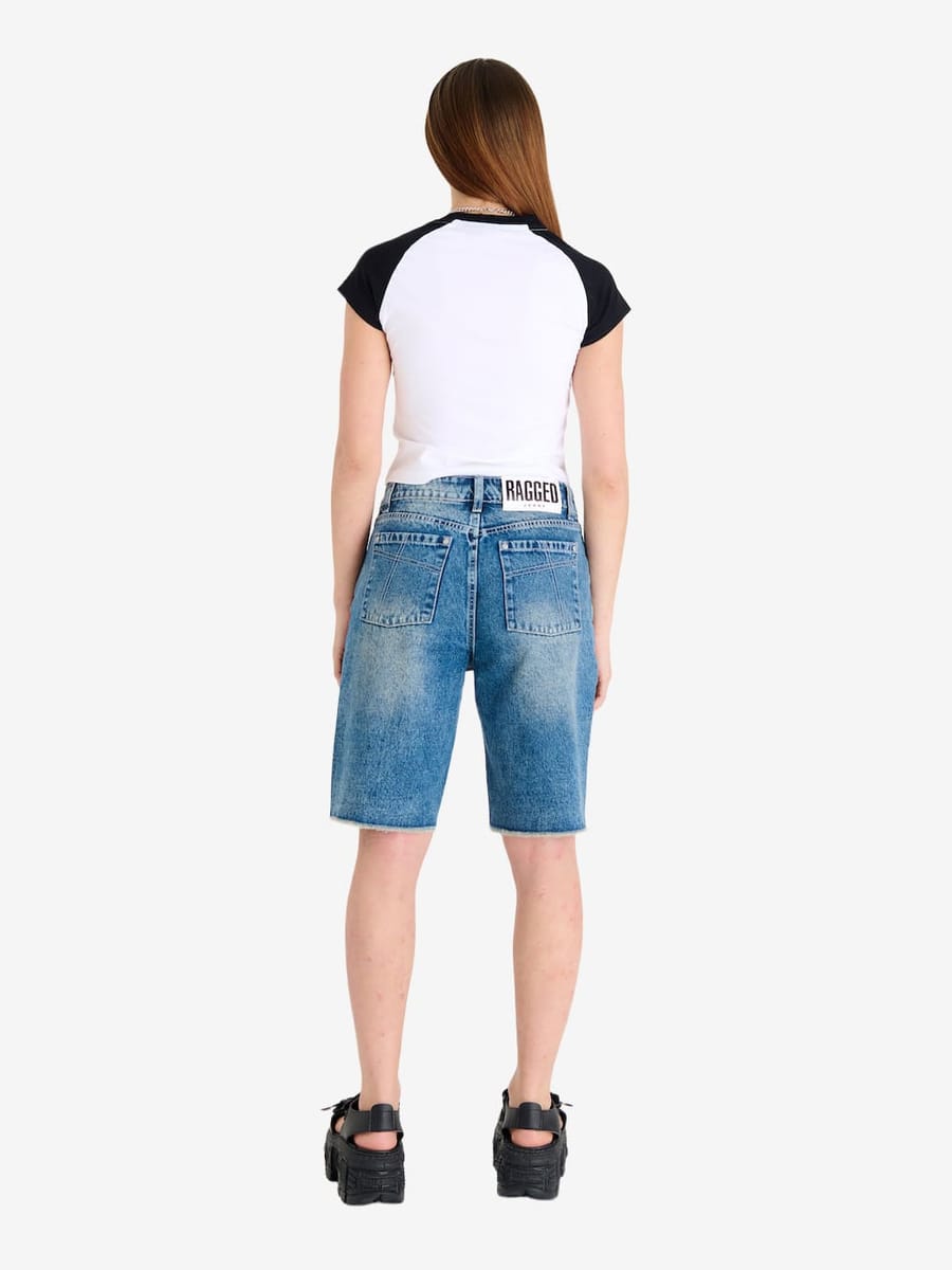 THE RAGGED PRIEST — Шорты Straight Bleach Mid Blue Wash