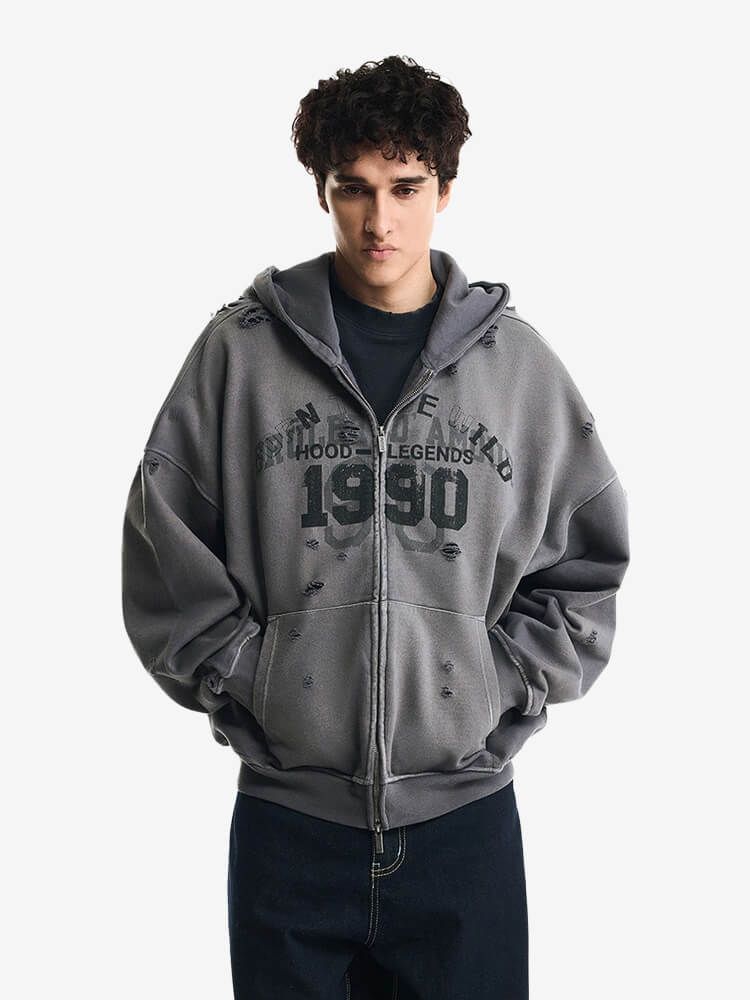 BRÛLER D’AMOUR — Худи Zip "1990" Grey (Dirty Wash)