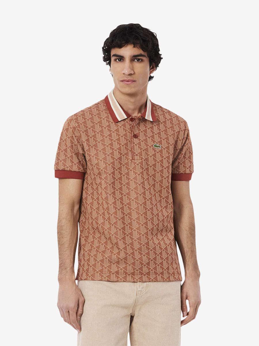 LACOSTE — Футболка Поло Classic Fit Contrast Collar Monogram Iberis/Latte