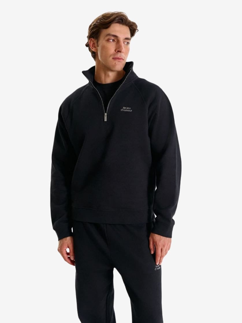 BRÛLER D’AMOUR — Свитшот Half-Zip Logo de Base 01 Black