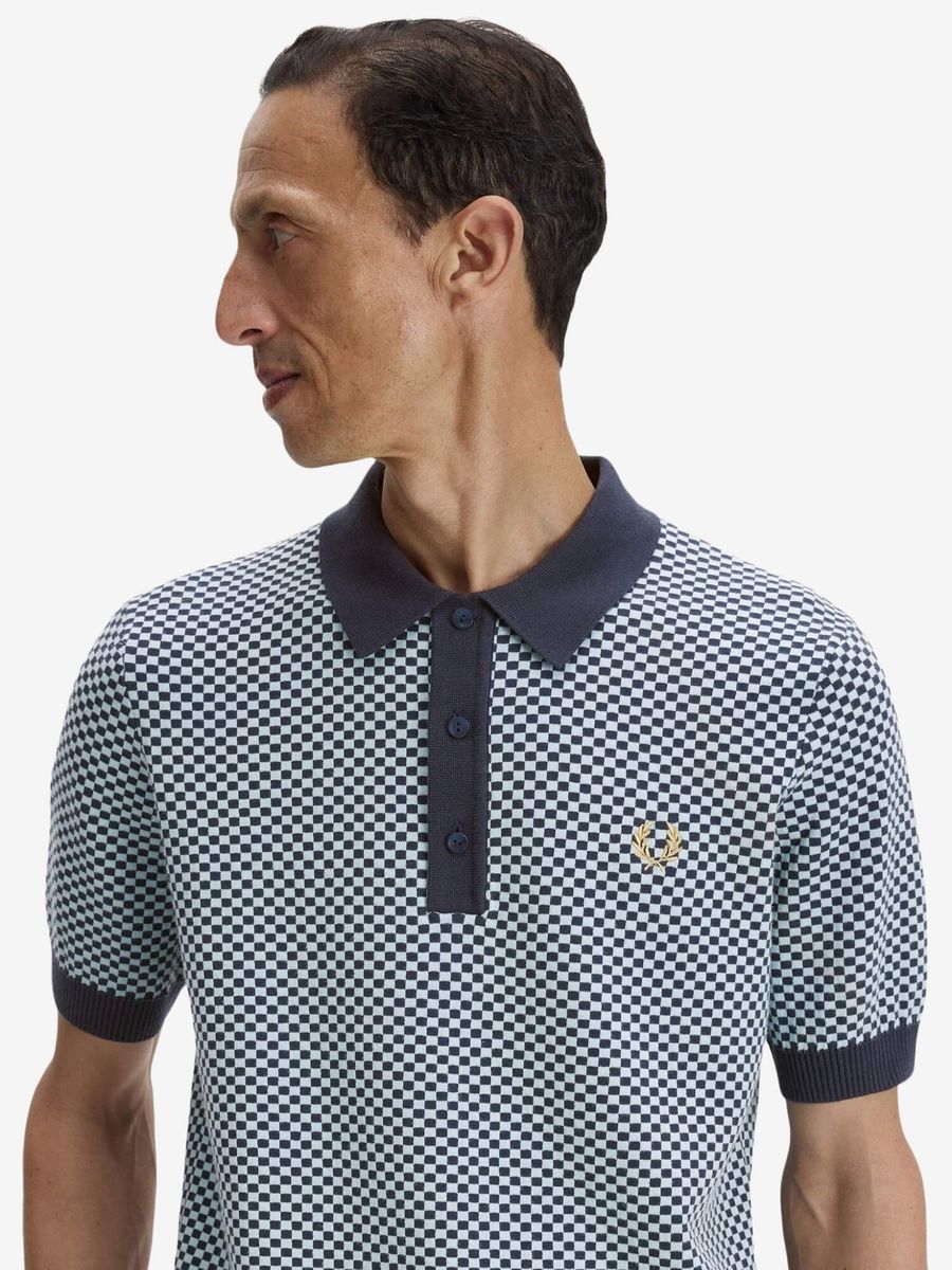 FRED PERRY — Поло Chequerboard Knitted Shirt Dark Airforce