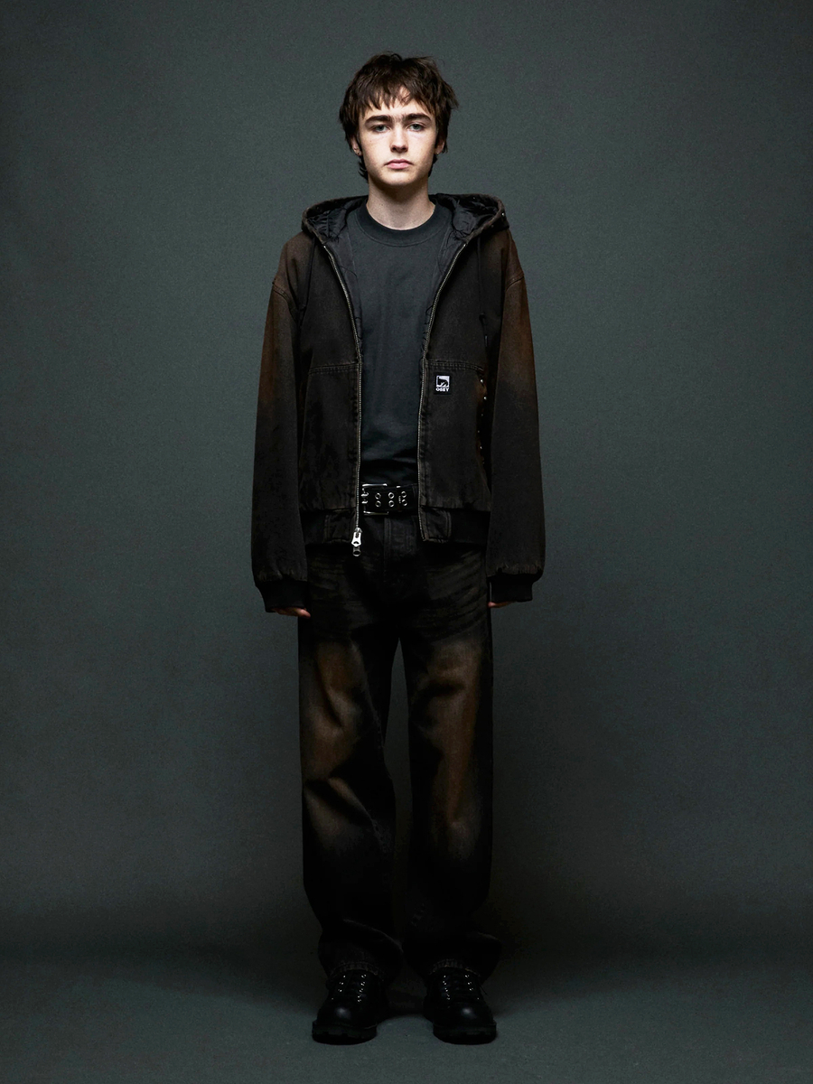 OBEY — Куртка Studded Zip Up Jacket Black (Rust Wash)
