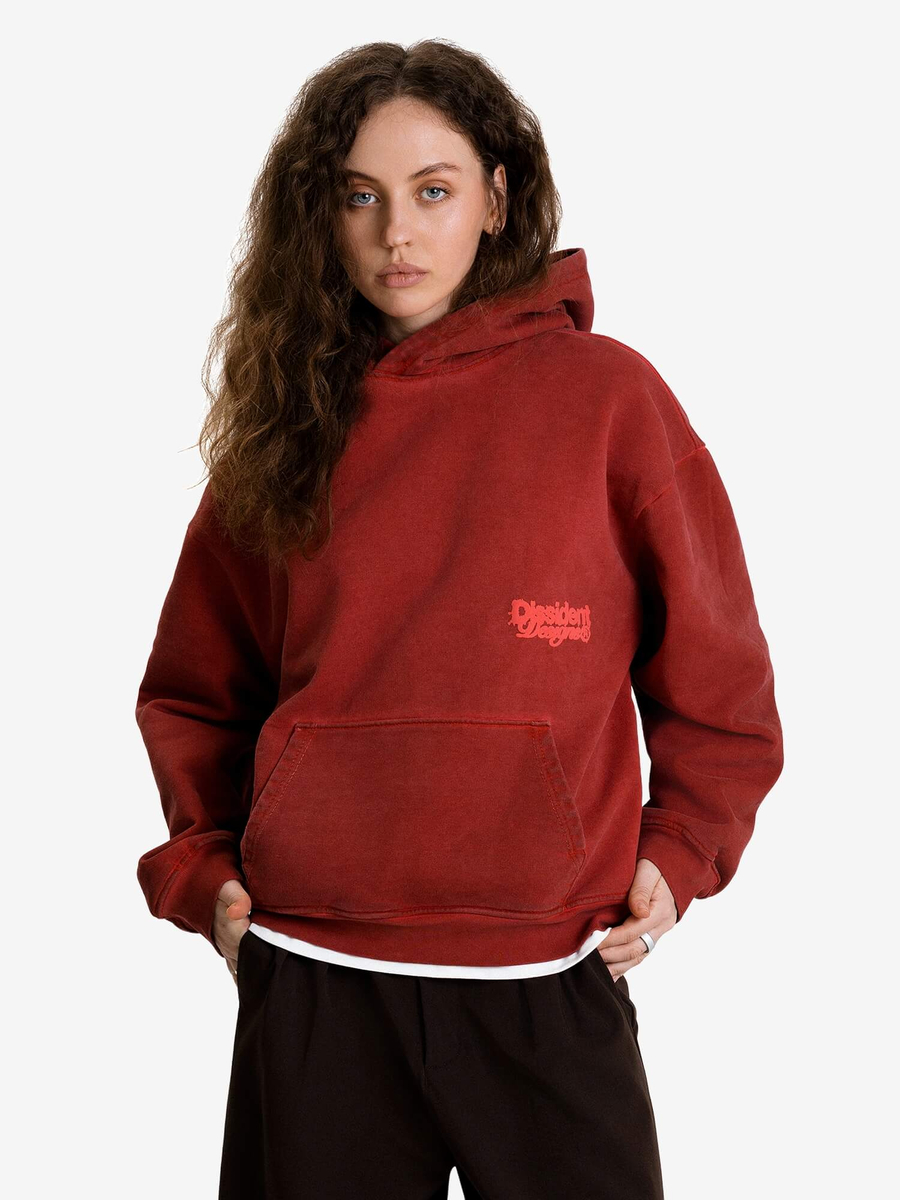 DISSIDENT — Худи DD Pufed Ink Dyed Hoodie in Faded Red