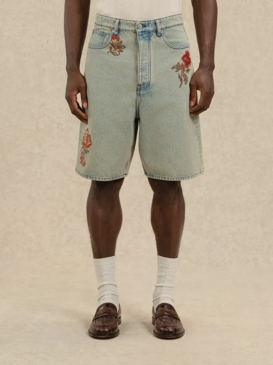 DRÔLE DE MONSIEUR — Шорты Short Jean Brodé Fleurs Dusty