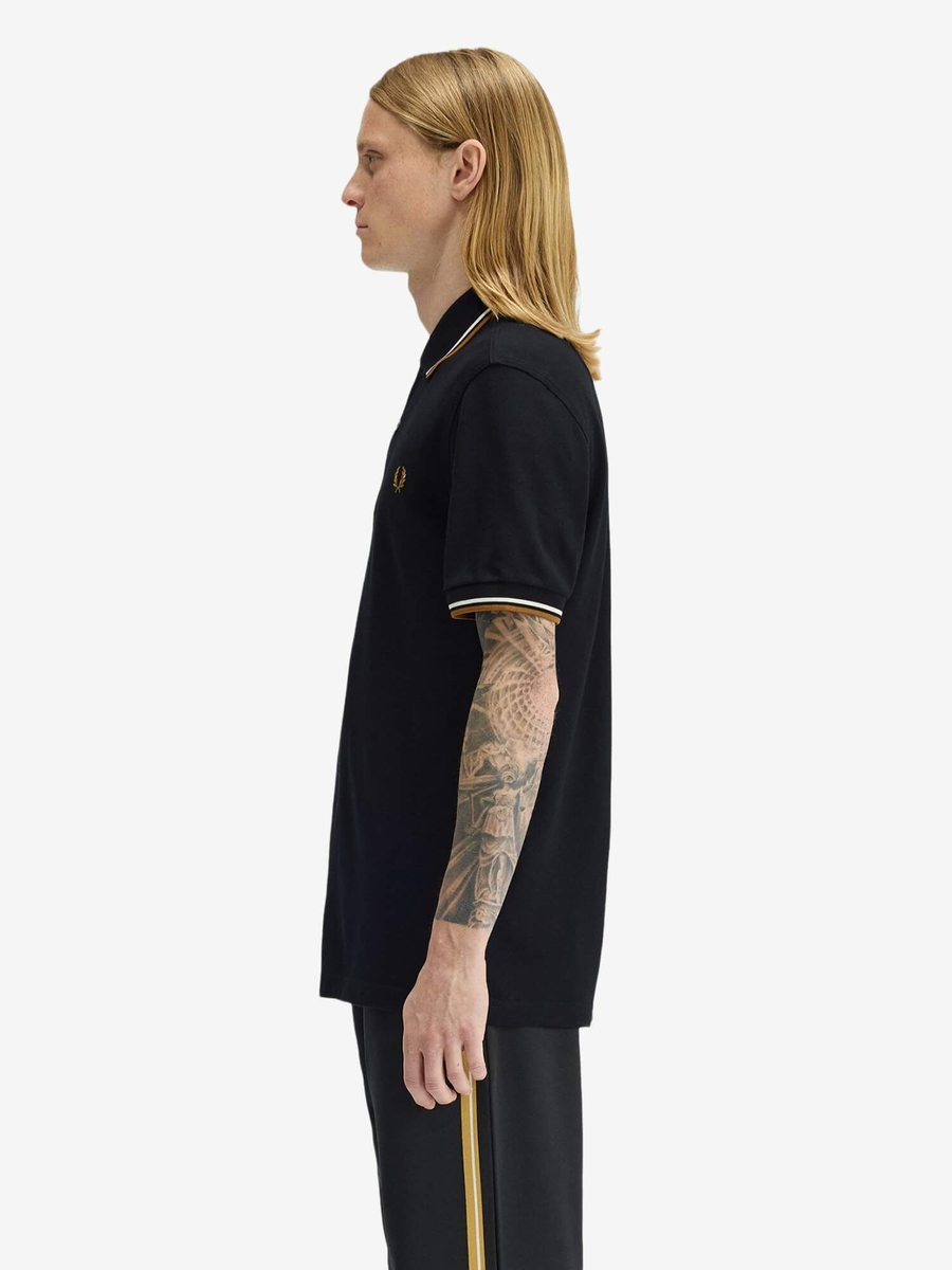FRED PERRY — Футболка Поло Twin Tipped Polo Black/Ecru/Dark Caramel