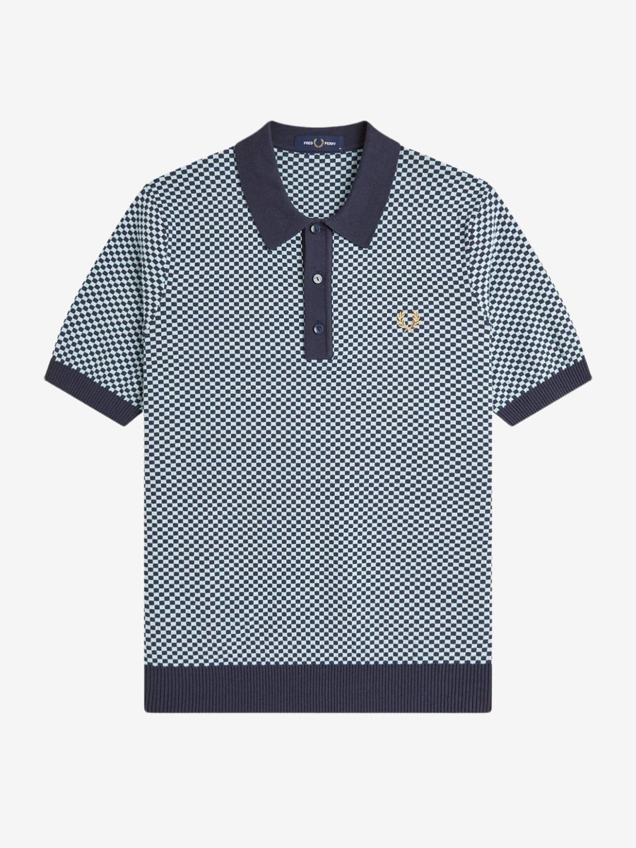 FRED PERRY — Поло Chequerboard Knitted Shirt Dark Airforce