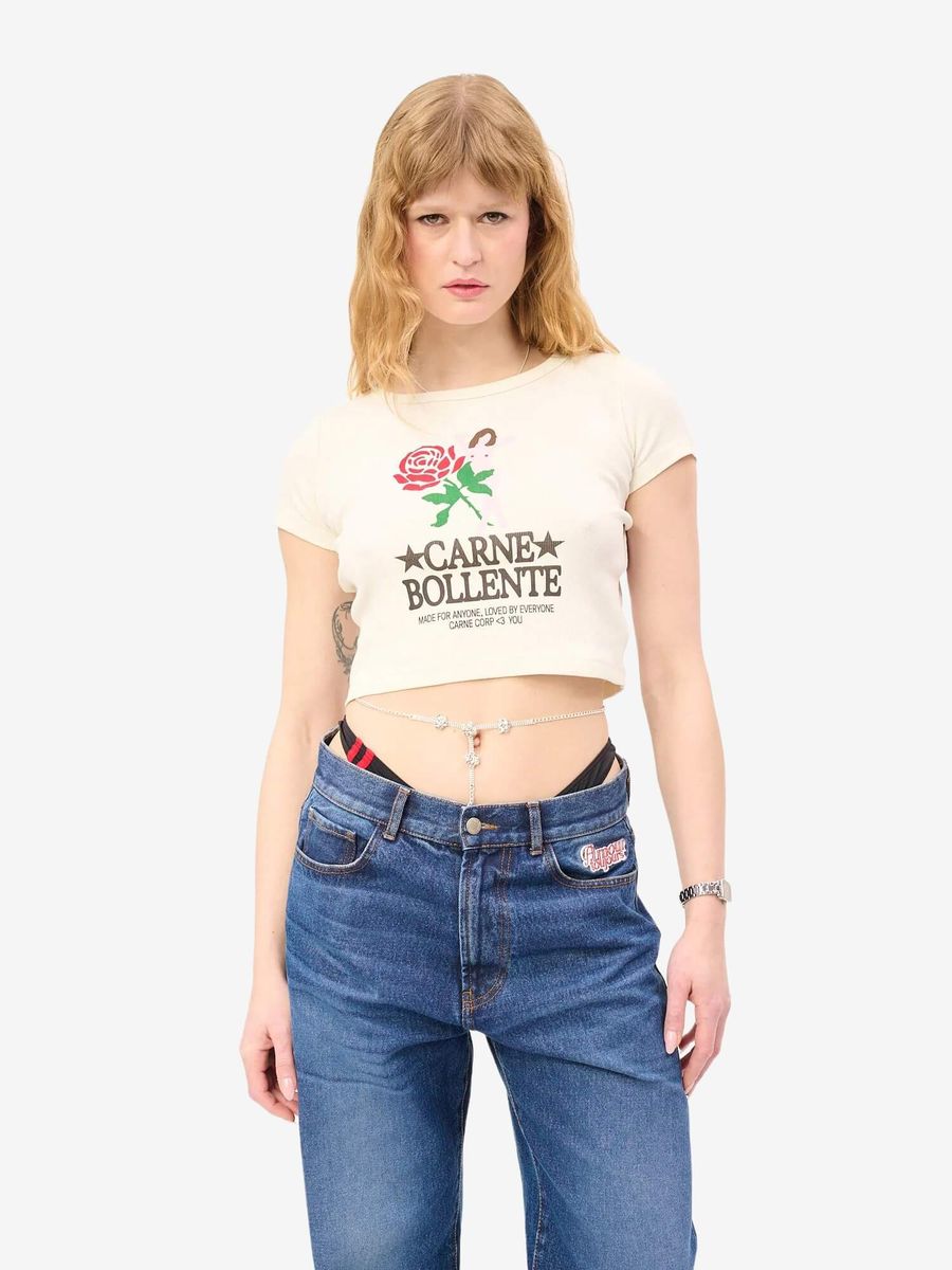 CARNE BOLLENTE — Футболка Crop Top Carne Loves You White