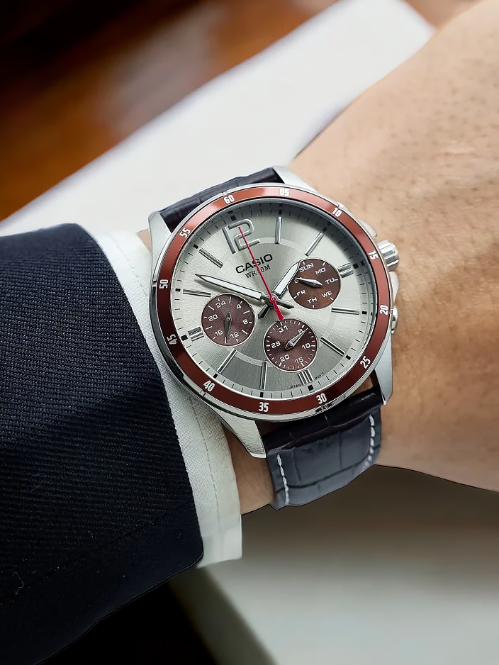 CASIO — Часы Casio Collection MTP-1374L-7A1 Silver/Red/Brown Leather