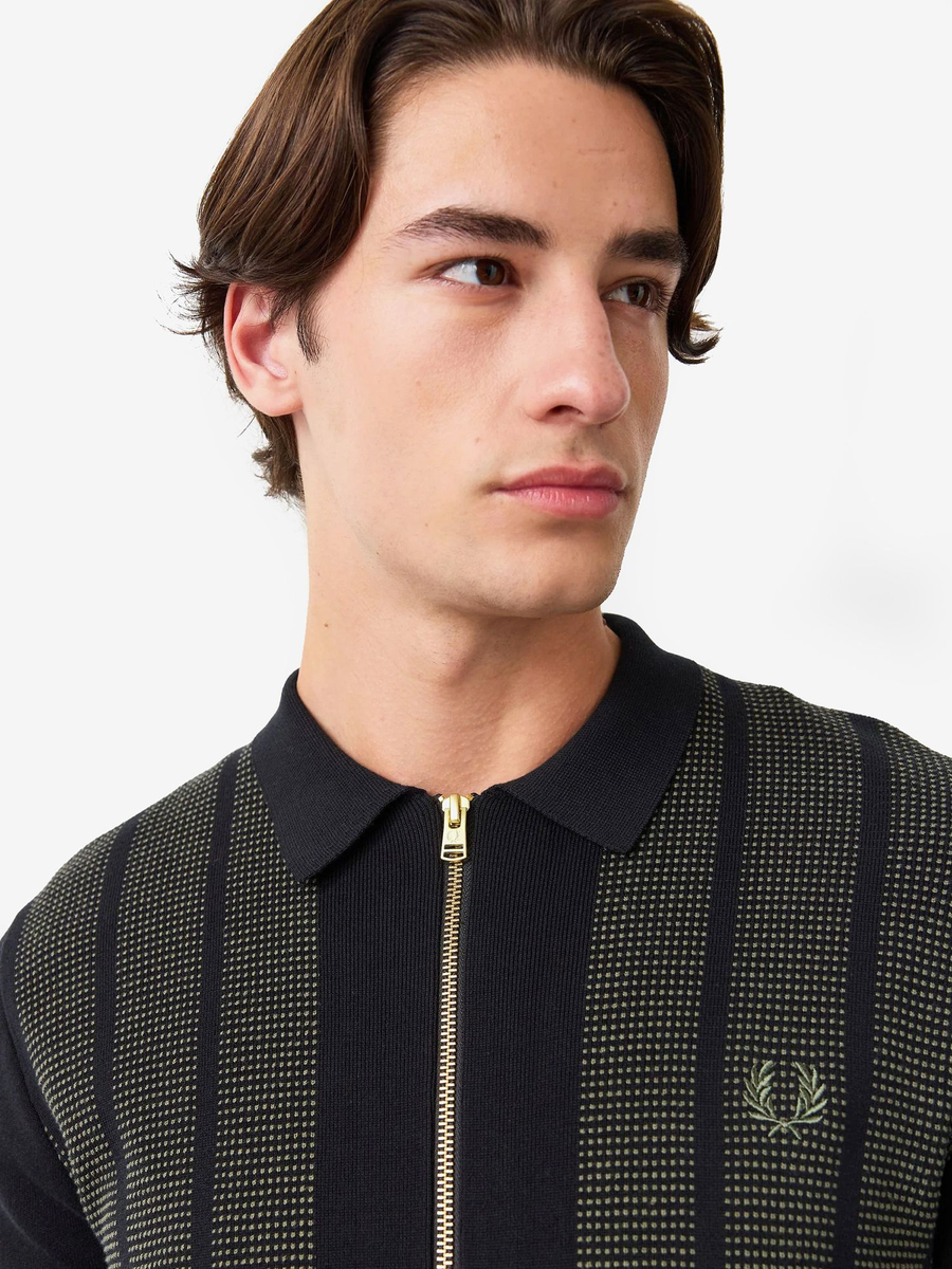 FRED PERRY — Кардиган Textured Panel ZIP Cradigan Black
