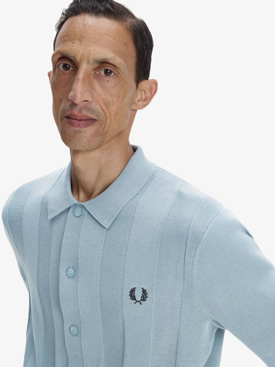 FRED PERRY — Рубашка вязанная Tonal Vertical Stripe Shirt Stockport Blue