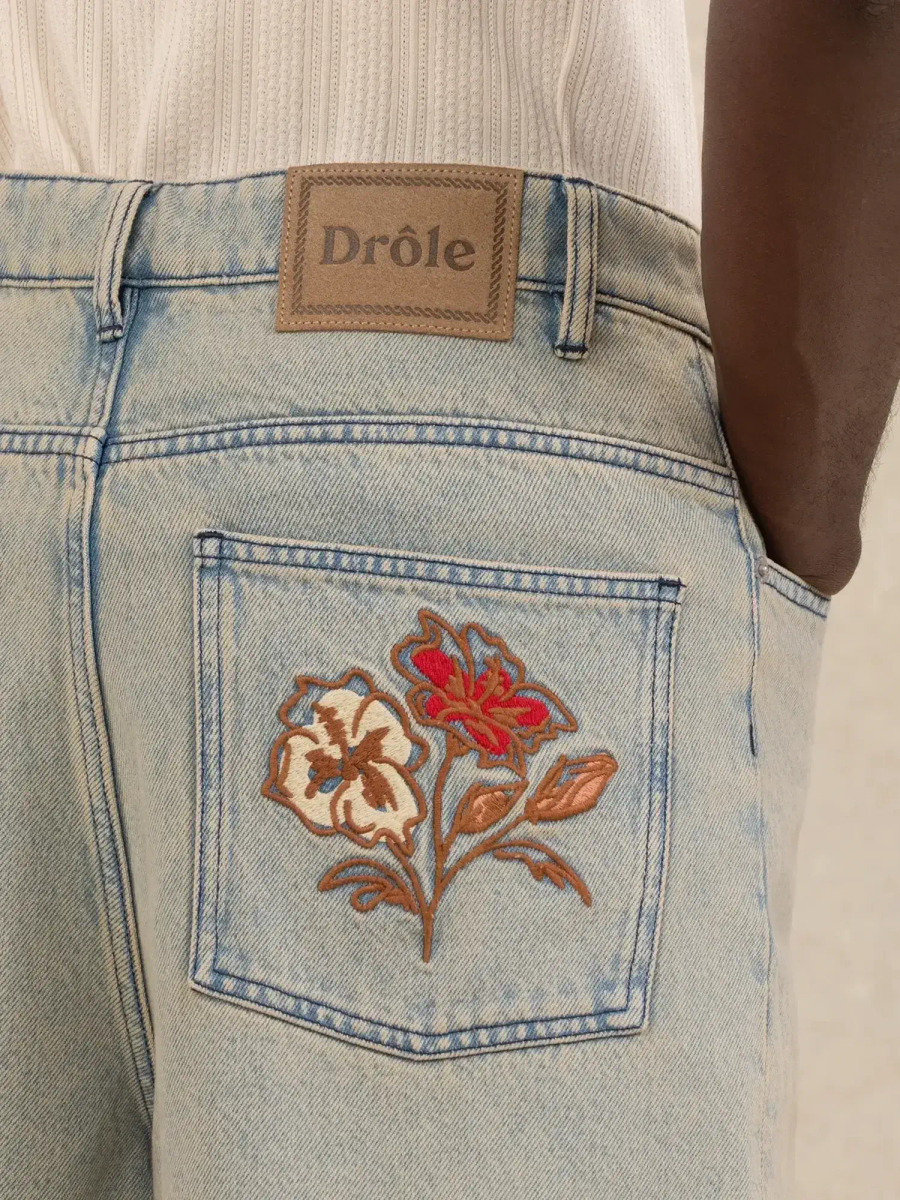 DRÔLE DE MONSIEUR — Шорты Short Jean Brodé Fleurs Dusty