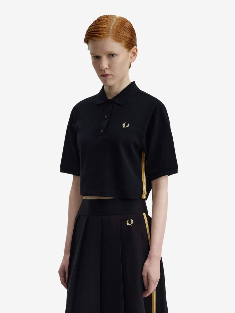 FRED PERRY — Поло укороченное W Stripe Tape Polo Shirt Black/Champagne