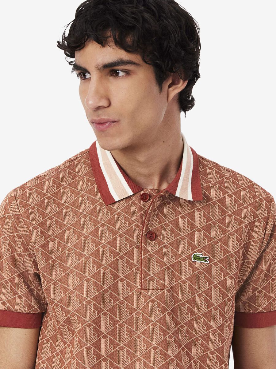 LACOSTE — Футболка Поло Classic Fit Contrast Collar Monogram Iberis/Latte