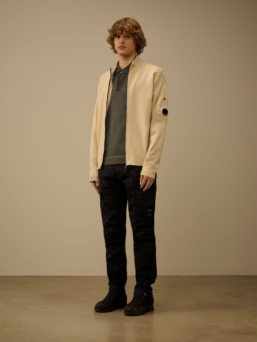 C.P. COMPANY — Кардиган Cotton Sea Island Zipped Lens Frozen Dew