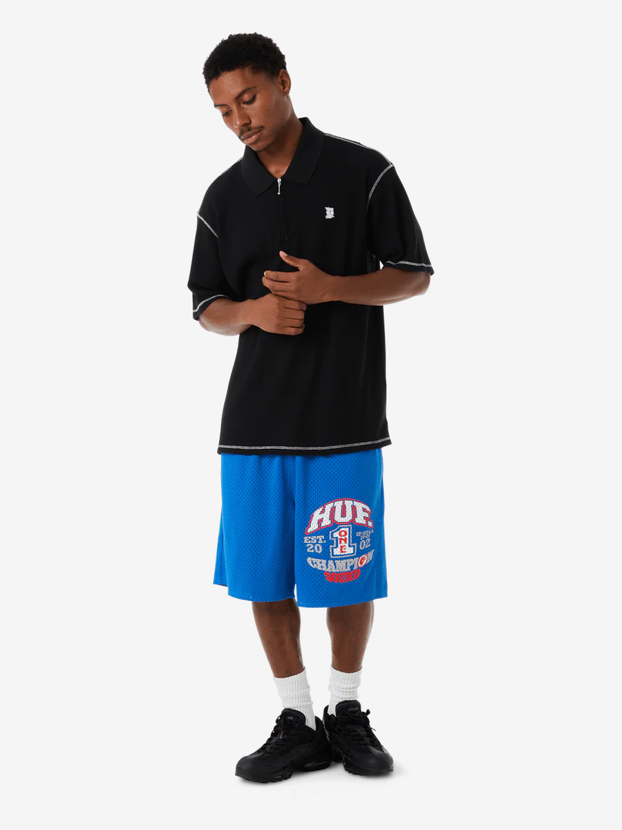 HUF — Поло-вязанное Waffle Knit S/S Contrast Polo Black