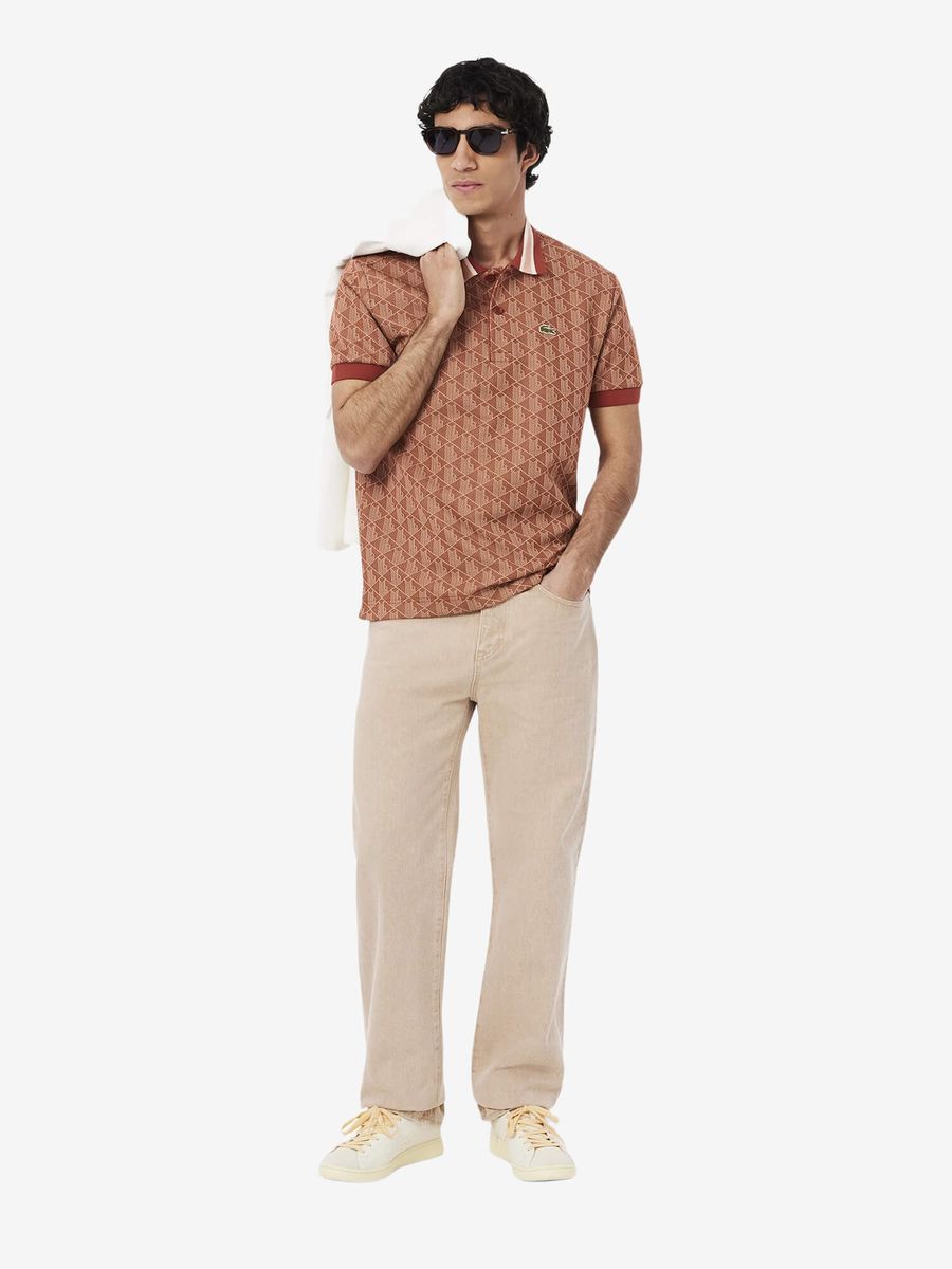 LACOSTE — Футболка Поло Classic Fit Contrast Collar Monogram Iberis/Latte