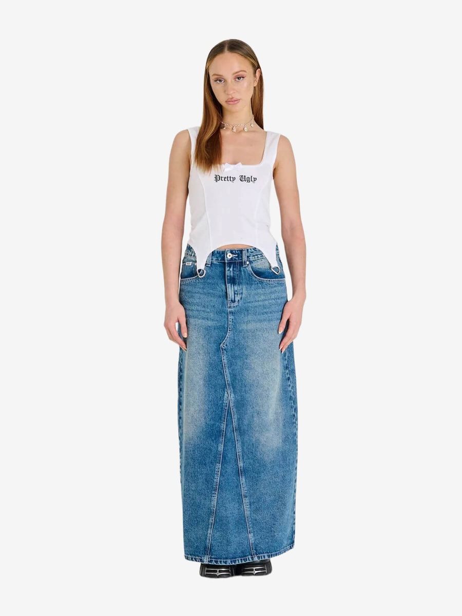 THE RAGGED PRIEST — Юбка Maxi Skirt Bleached Mid Blue Wash