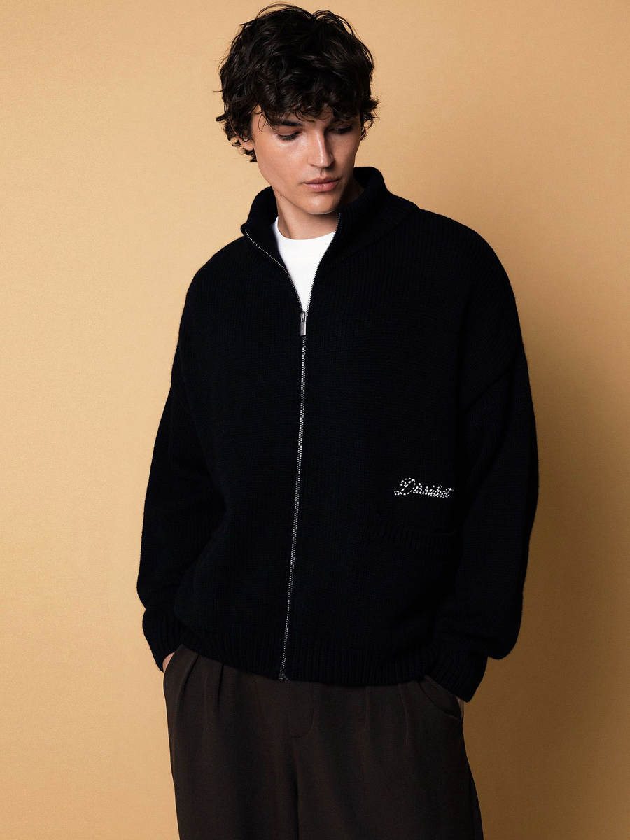 DISSIDENT — Кардиган Stitches Knit Zipper Sweater in Black