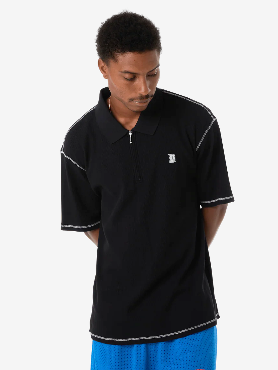 HUF — Поло-вязанное Waffle Knit S/S Contrast Polo Black