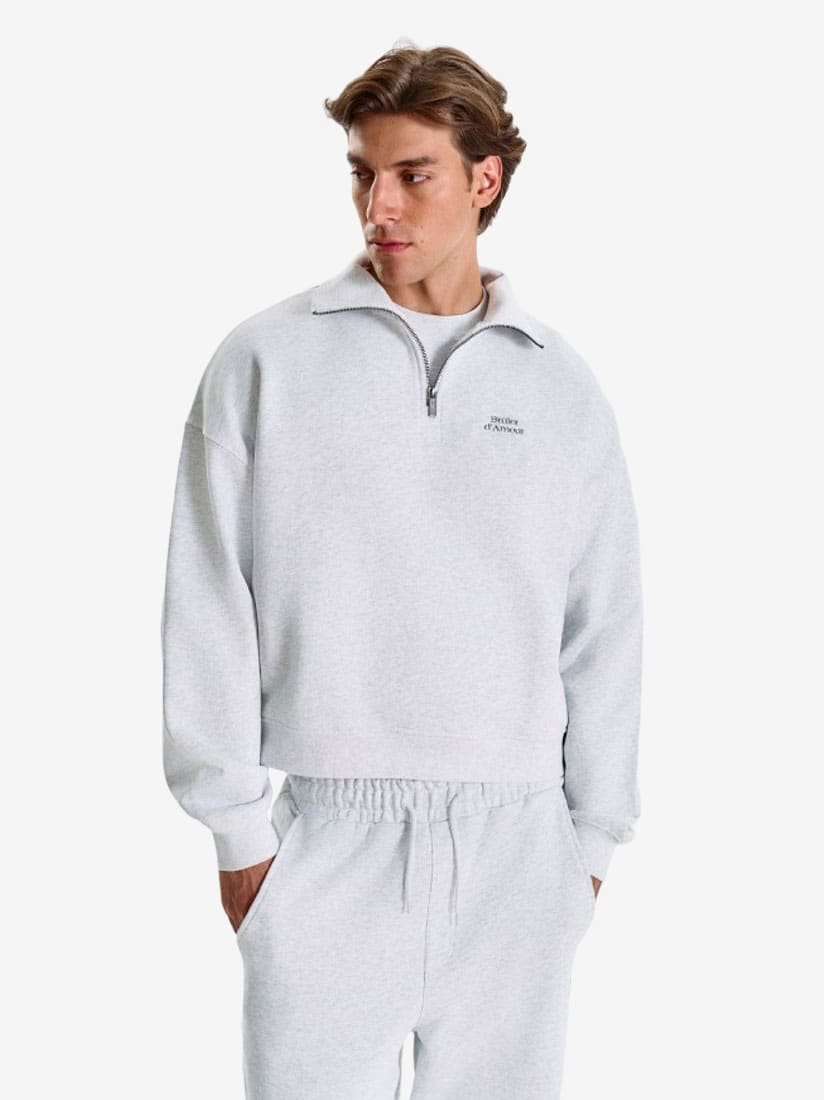 BRÛLER D’AMOUR — Свитшот Half-Zip Logo de Base 02 Grey Melange