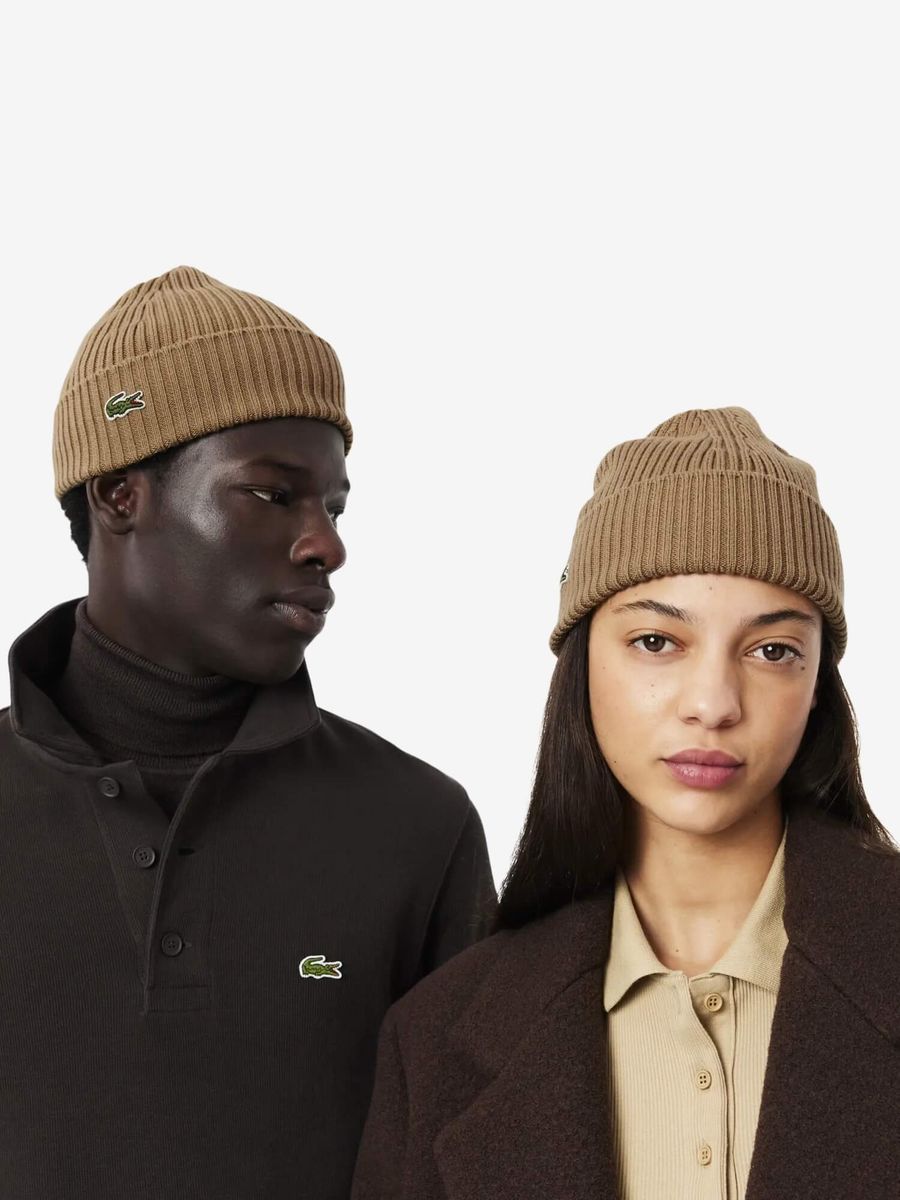 LACOSTE — Шапка Knitted Wool Beanie Brown