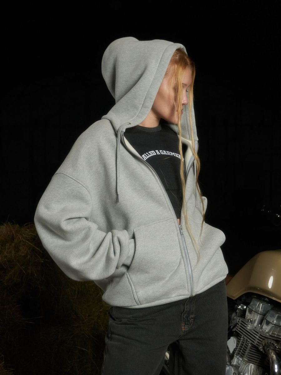 CALLED A GARMENT — Худи Zip Stamp Heavy Cotton Grey Melange