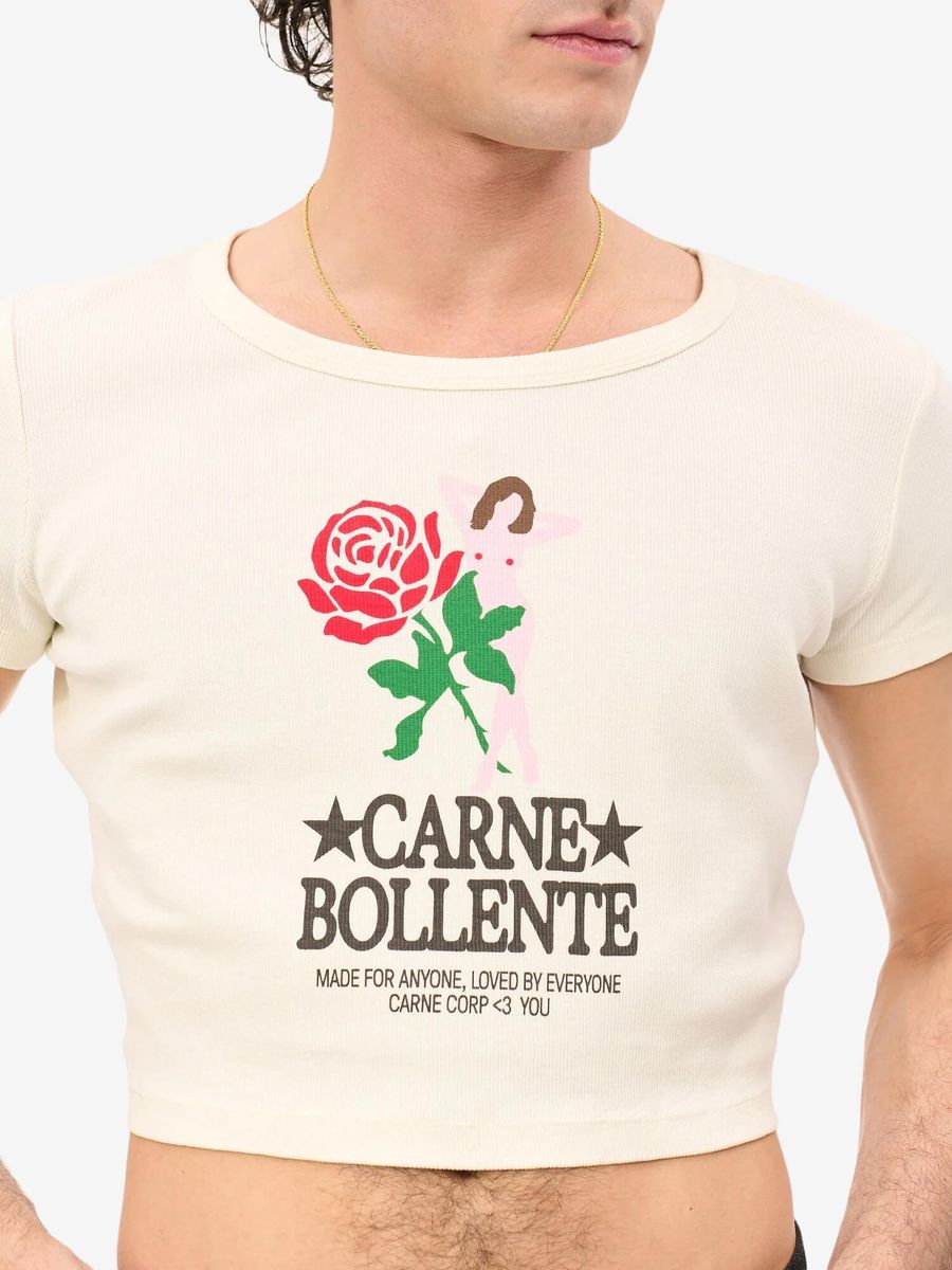 CARNE BOLLENTE — Футболка Crop Top Carne Loves You White