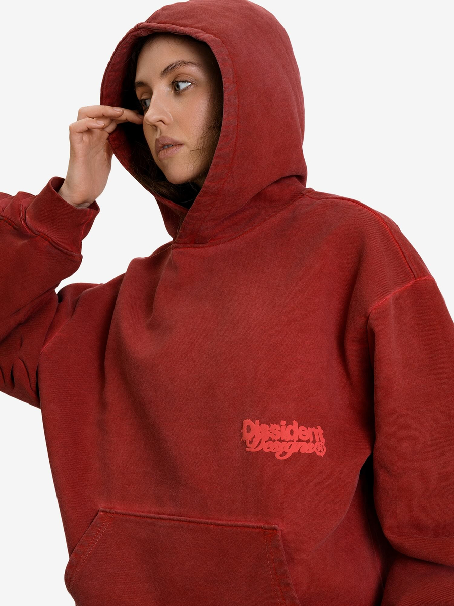 DISSIDENT — Худи DD Pufed Ink Dyed Hoodie in Faded Red