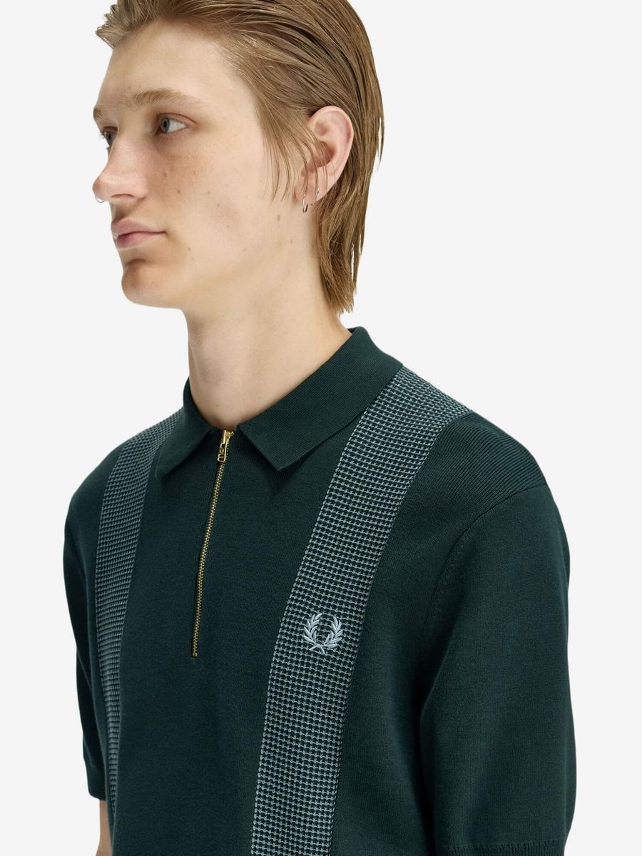 FRED PERRY — Поло Panel Detail Knitted Shirt Grassroots