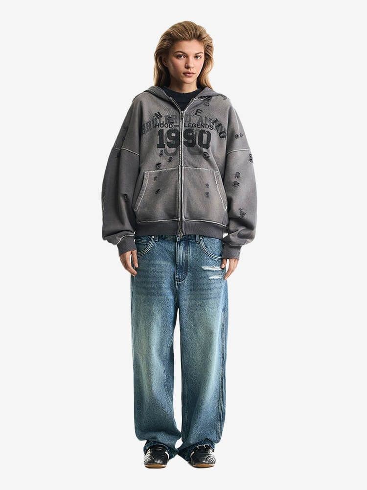 BRÛLER D’AMOUR — Худи Zip "1990" Grey (Dirty Wash)
