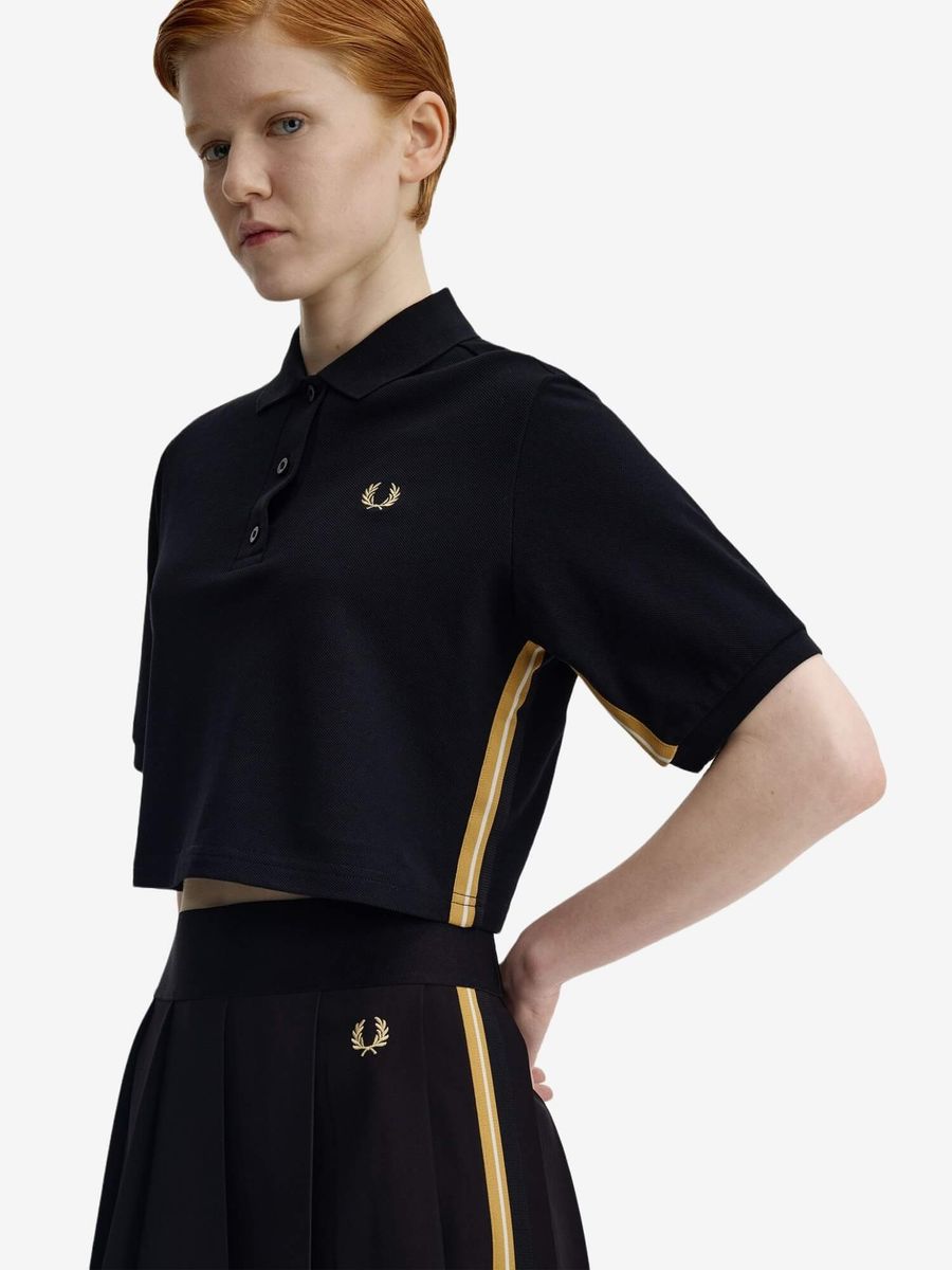 FRED PERRY — Поло укороченное W Stripe Tape Polo Shirt Black/Champagne