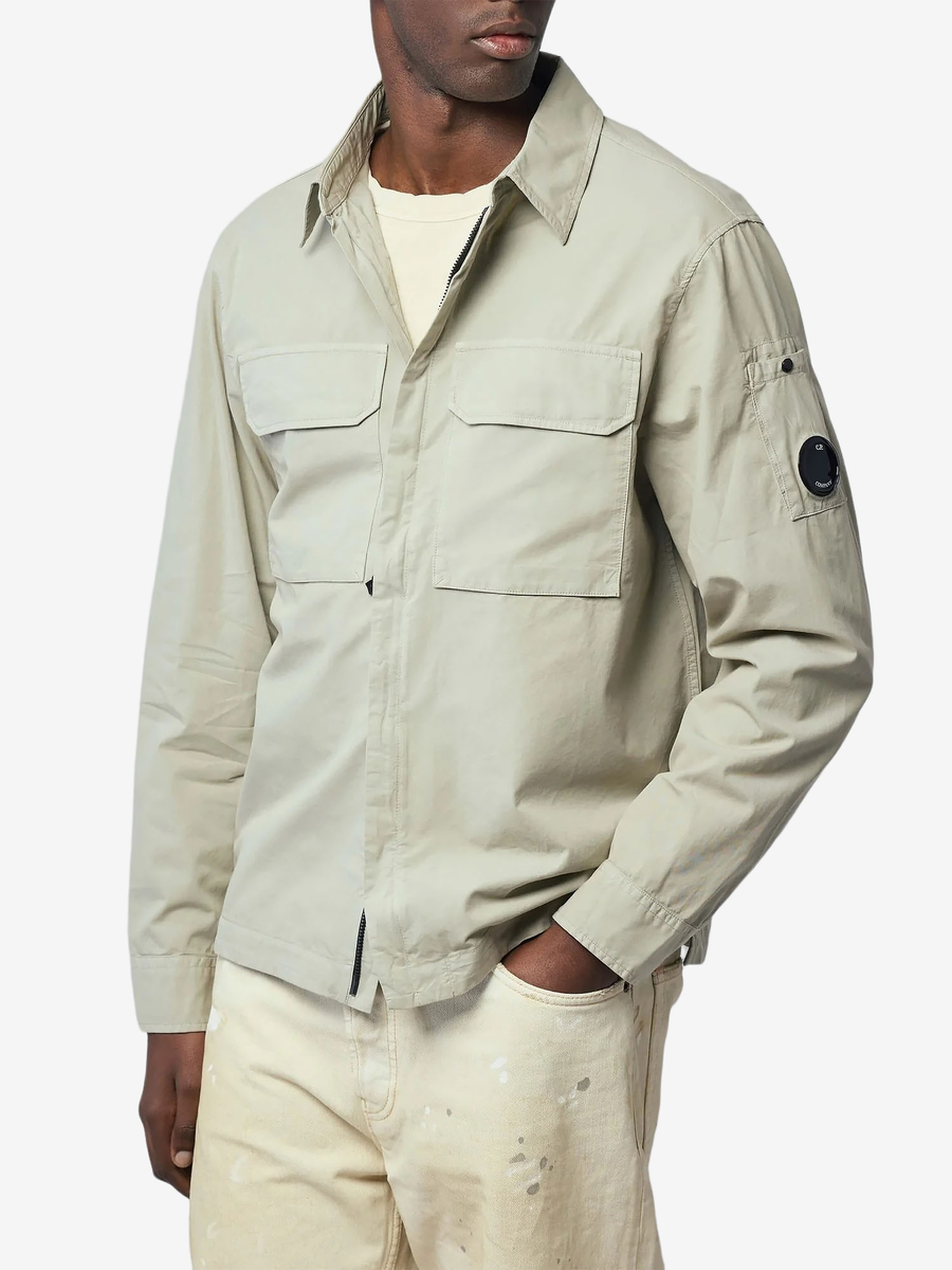 C.P. COMPANY — Овершот Organic Gabardine Hidden Zip Lens Dove