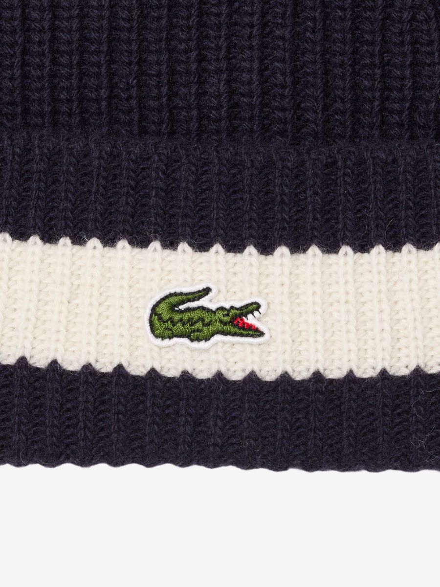 LACOSTE — Шапка Knitted Wool Stripe Beanie Navy/White