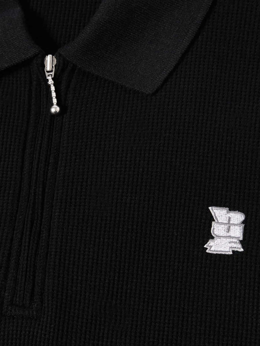 HUF — Поло-вязанное Waffle Knit S/S Contrast Polo Black
