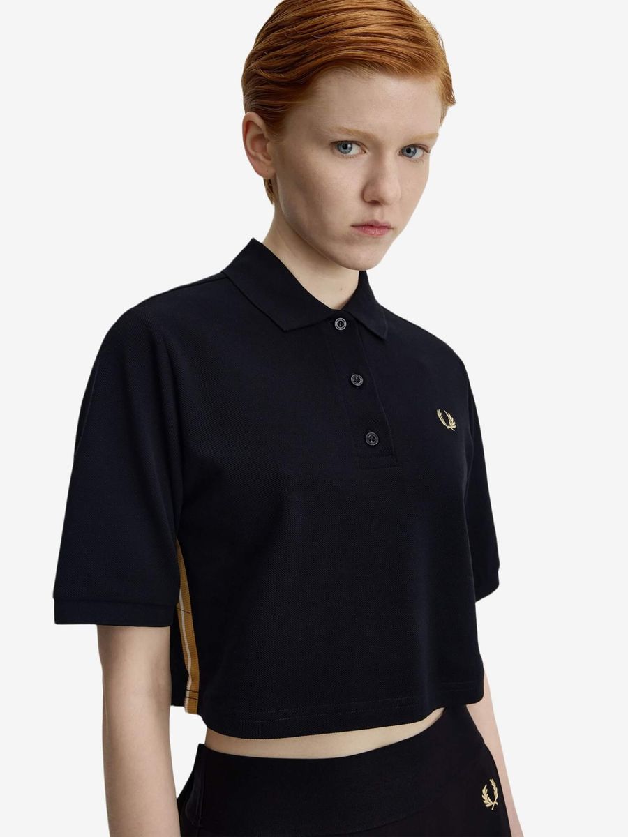 FRED PERRY — Поло укороченное W Stripe Tape Polo Shirt Black/Champagne