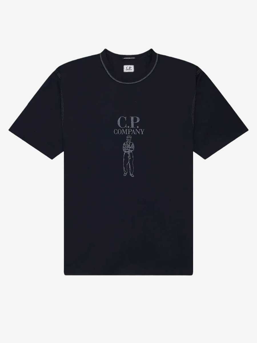 C.P. COMPANY — Футболка Mercerized Jersey 30/2 Twisted Logo Total Eclipse