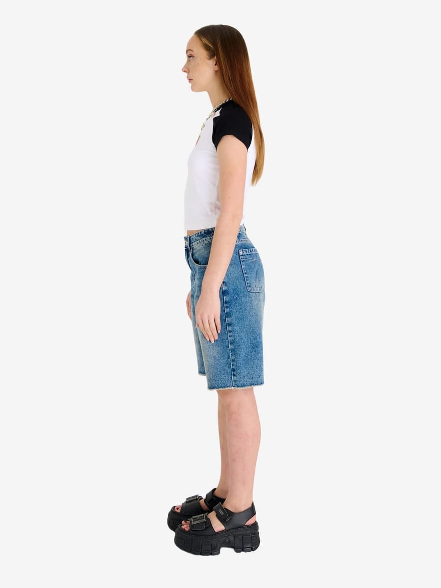 THE RAGGED PRIEST — Шорты Straight Bleach Mid Blue Wash