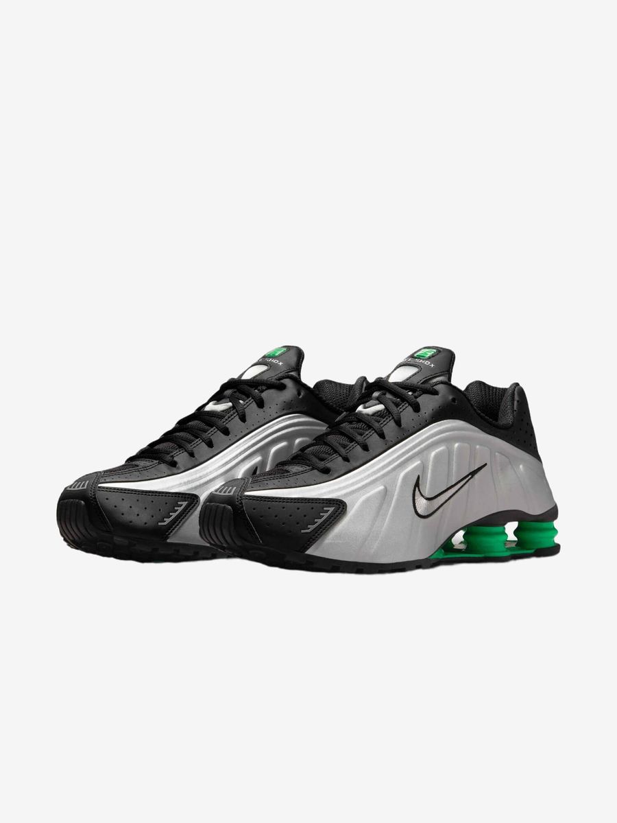 NIKE — Кроссовки Shox R4 Metalic Silver/Black/Green