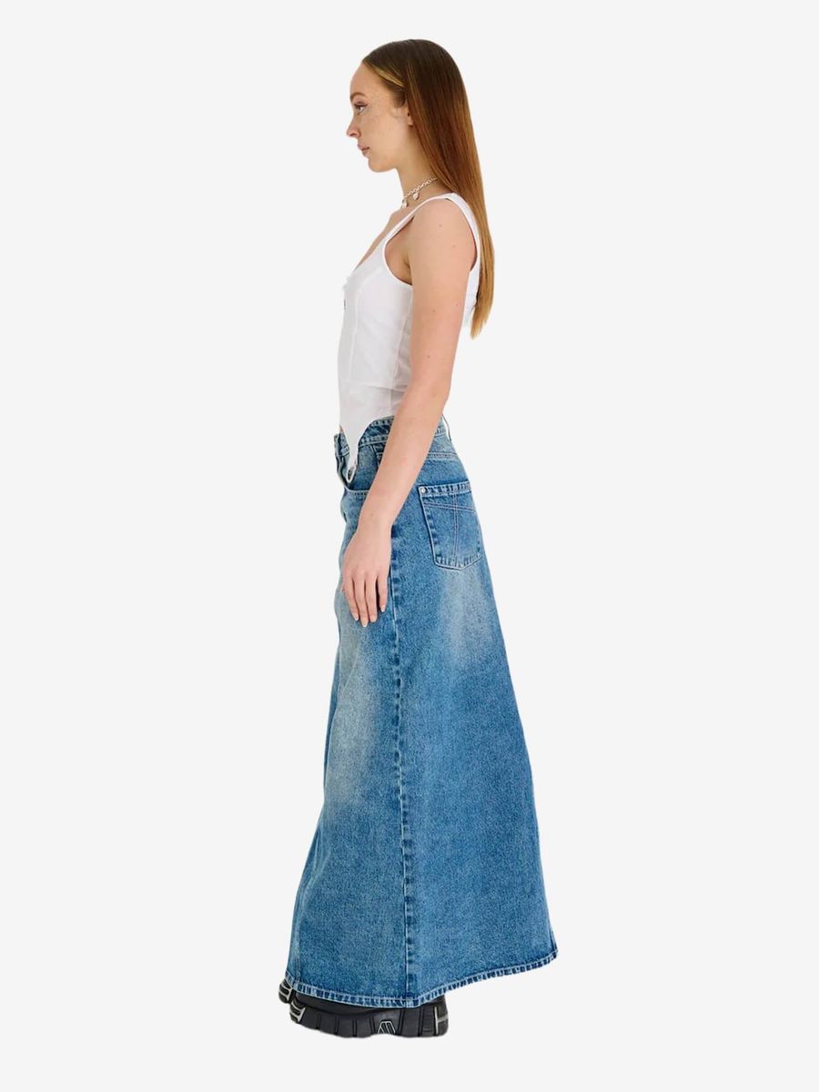THE RAGGED PRIEST — Юбка Maxi Skirt Bleached Mid Blue Wash