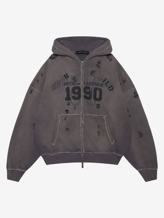 BRÛLER D’AMOUR — Худи Zip "1990" Grey (Dirty Wash)