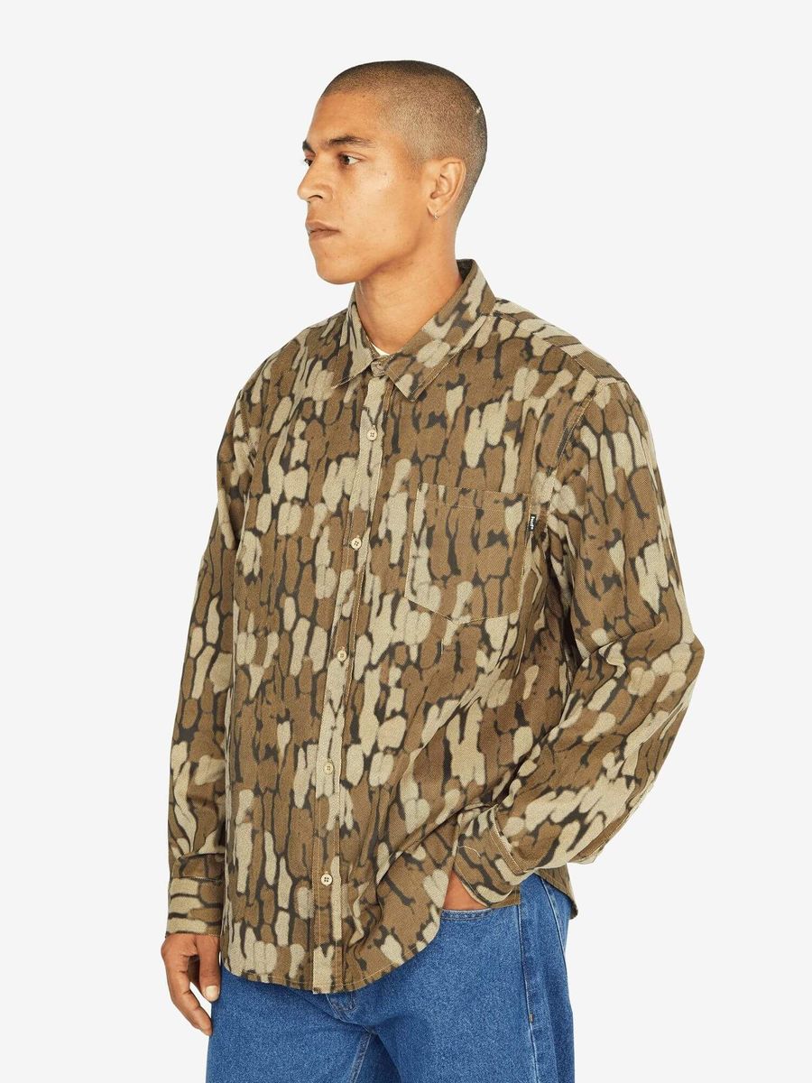 HUF — Рубашка Warped Camo Corduroy Shirt Muted Camo