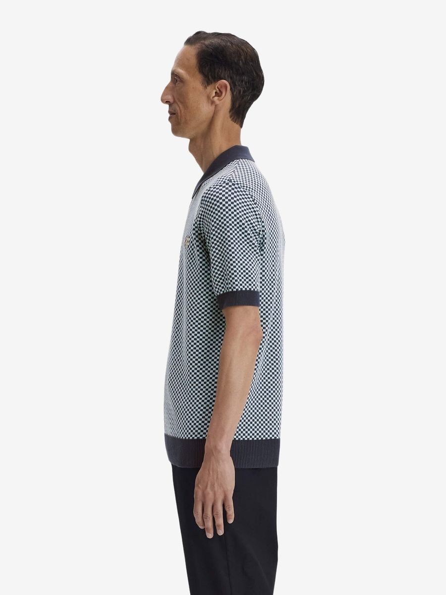 FRED PERRY — Поло Chequerboard Knitted Shirt Dark Airforce