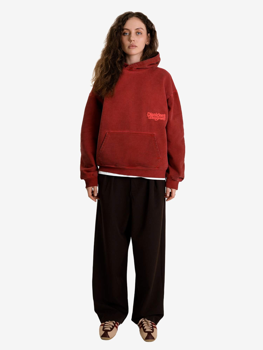 DISSIDENT — Худи DD Pufed Ink Dyed Hoodie in Faded Red
