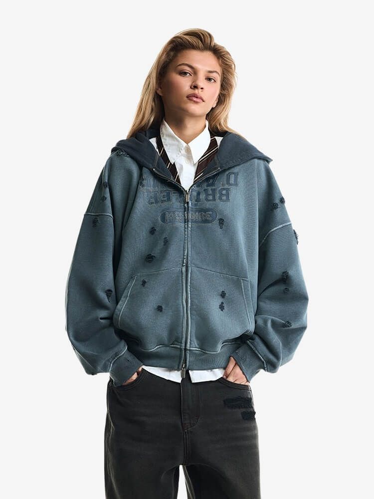 BRÛLER D’AMOUR — Худи Zip Inverse Grey (Dirty Wash)