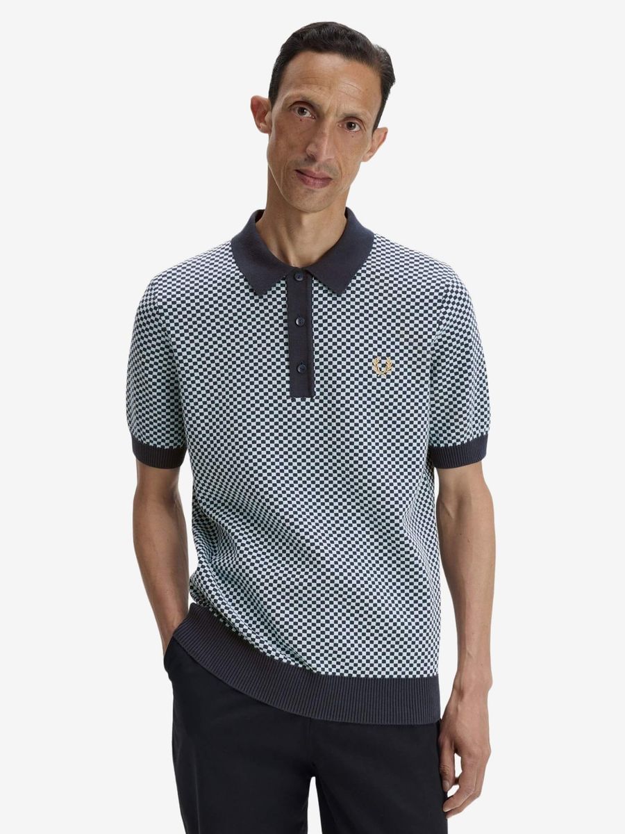 FRED PERRY — Поло Chequerboard Knitted Shirt Dark Airforce